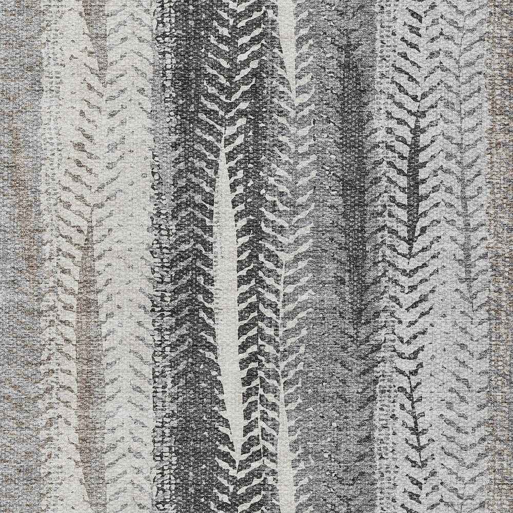 3' X 5' Khaki Ivory And Gray Botanical Leaves Washable Indoor Outdoor Area Rug