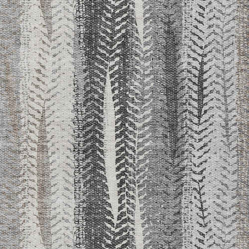 3' X 5' Khaki Ivory And Gray Botanical Leaves Washable Indoor Outdoor Area Rug