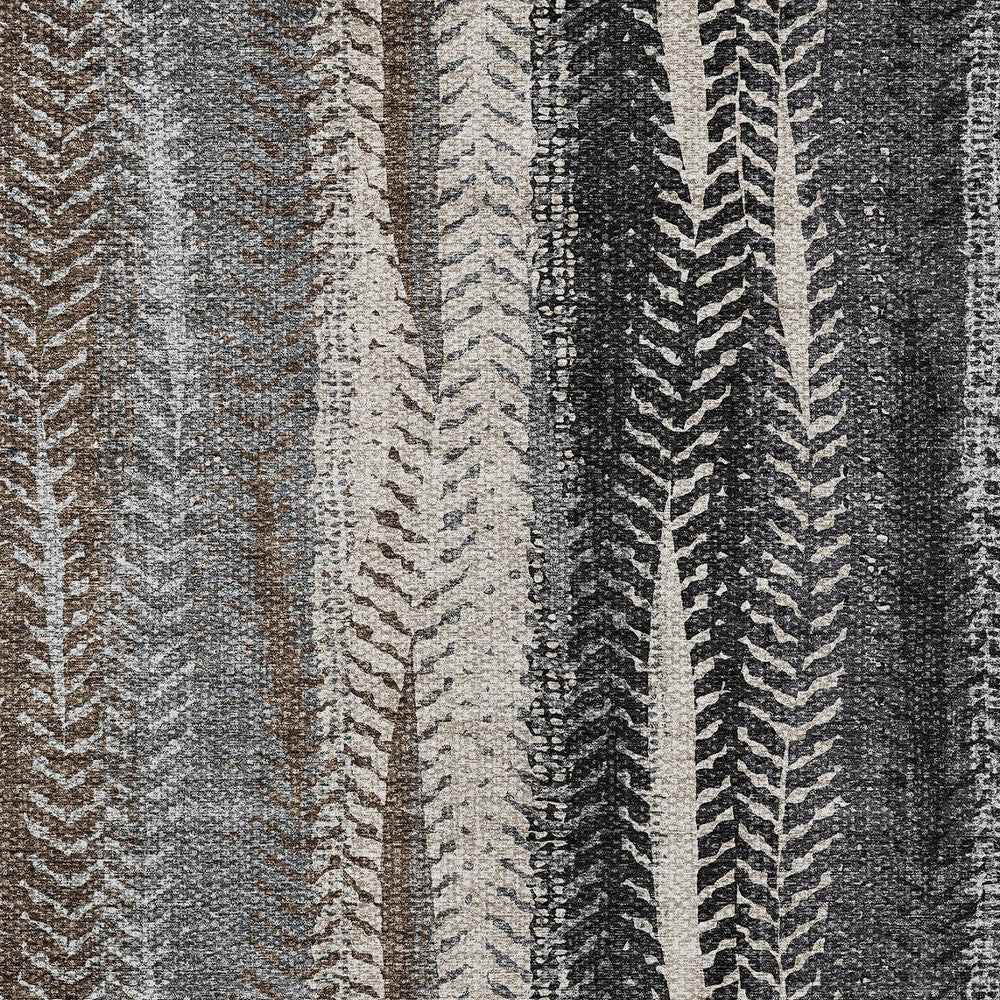 10' X 14' Brown Gray And Ivory Botanical Leaves Washable Indoor Outdoor Area Rug