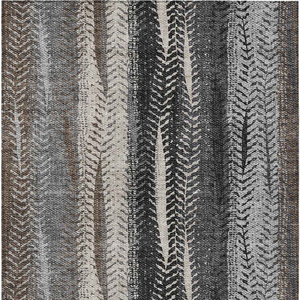 10' X 14' Brown Gray And Ivory Botanical Leaves Washable Indoor Outdoor Area Rug