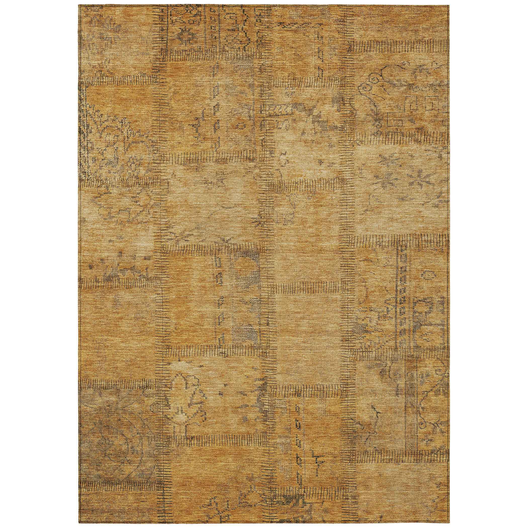 5' X 8' Peach Gray And Charcoal Patchwork Washable Indoor Outdoor Area Rug