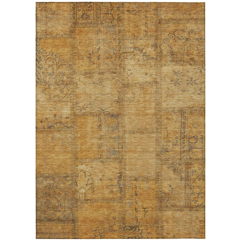 5' X 8' Peach Gray And Charcoal Patchwork Washable Indoor Outdoor Area Rug