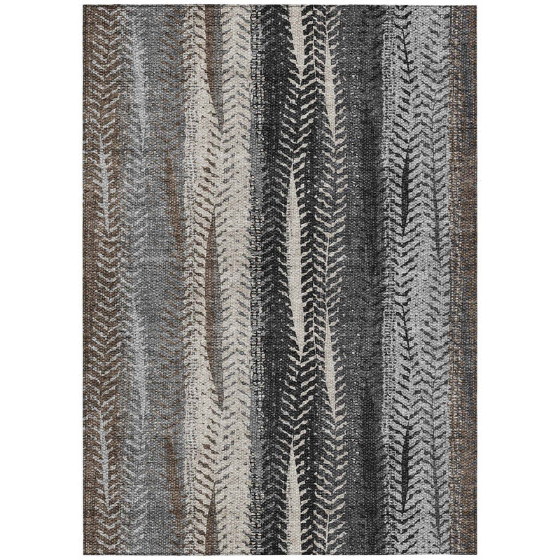 10' X 14' Brown Gray And Ivory Botanical Leaves Washable Indoor Outdoor Area Rug