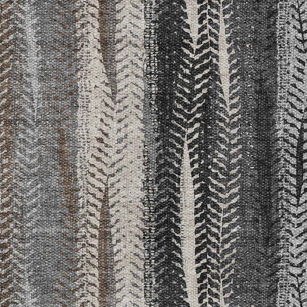 9' X 12' Brown Gray And Ivory Botanical Leaves Washable Indoor Outdoor Area Rug