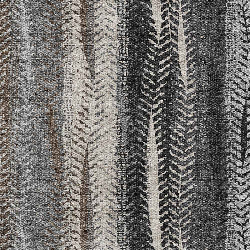 9' X 12' Brown Gray And Ivory Botanical Leaves Washable Indoor Outdoor Area Rug