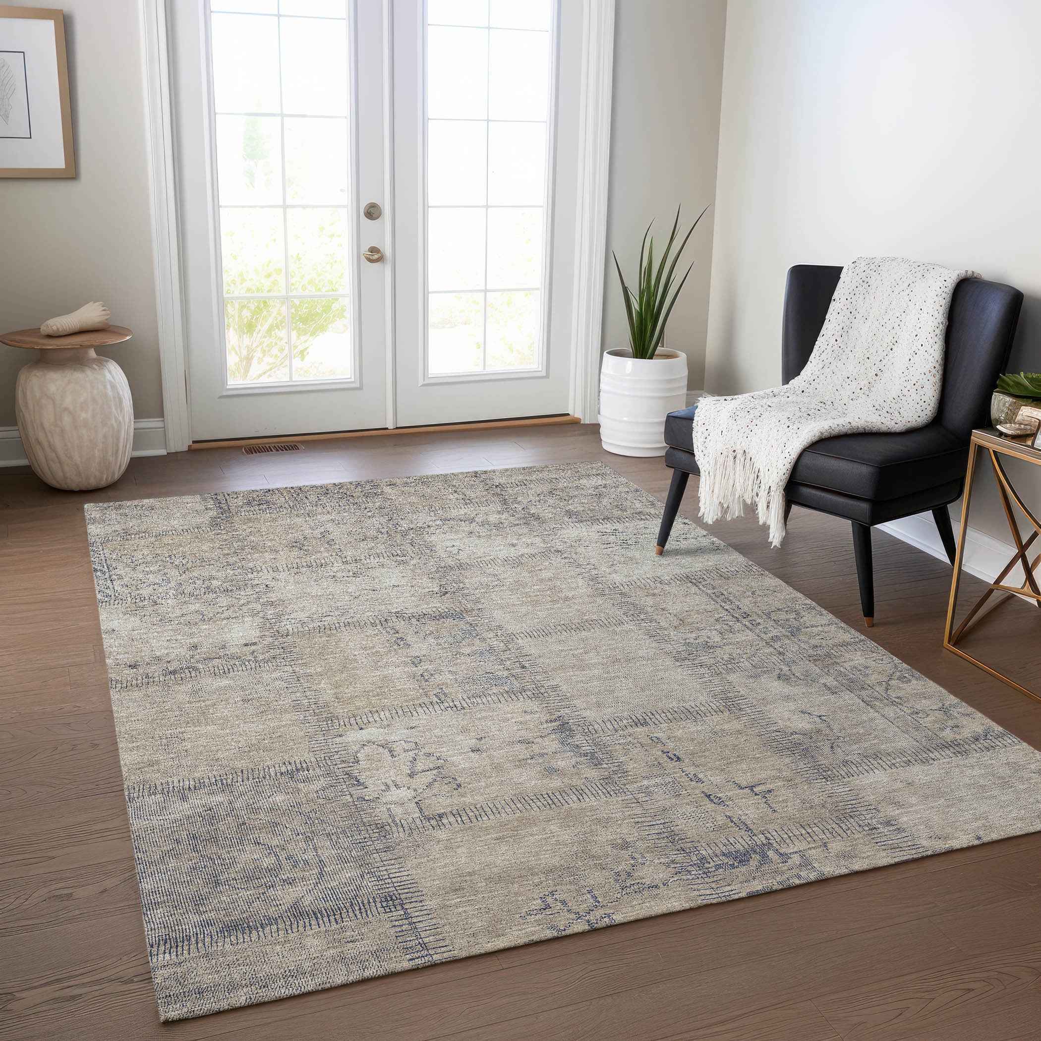 3' X 5' Beige Taupe And Brown Patchwork Washable Indoor Outdoor Area Rug