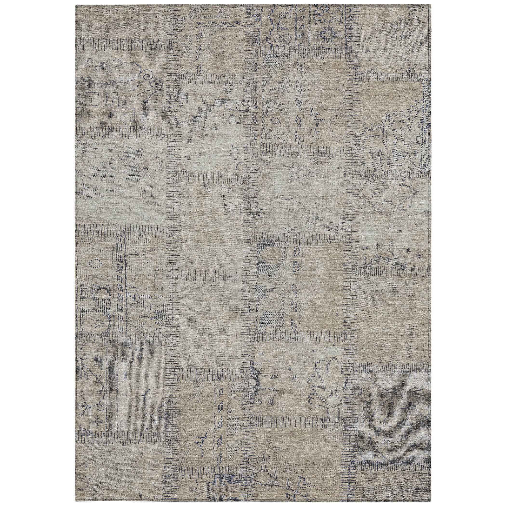 3' X 5' Beige Taupe And Brown Patchwork Washable Indoor Outdoor Area Rug