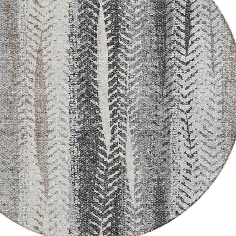 8' Khaki Ivory And Gray Round Botanical Leaves Washable Indoor Outdoor Area Rug