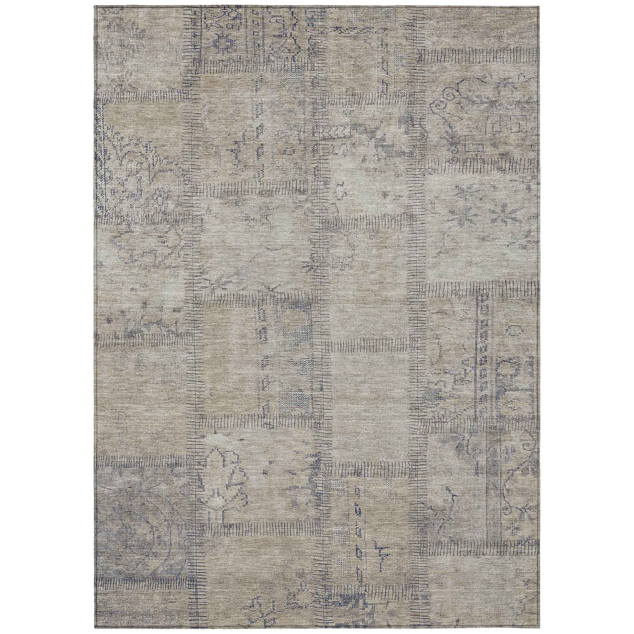 3' X 5' Beige Taupe And Brown Patchwork Washable Indoor Outdoor Area Rug