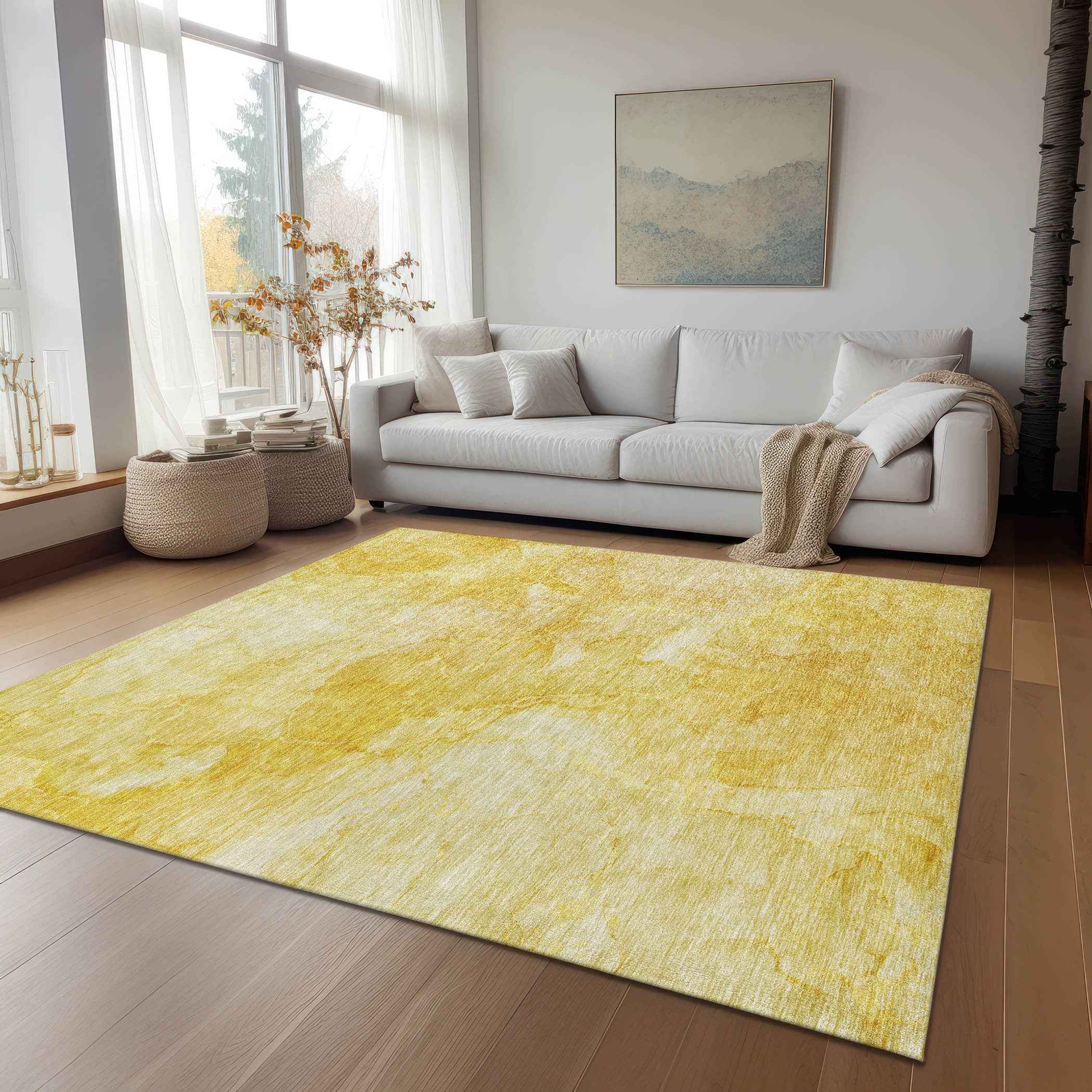 3' X 5' Gold And Yellow Nautical Washable Indoor Outdoor Area Rug