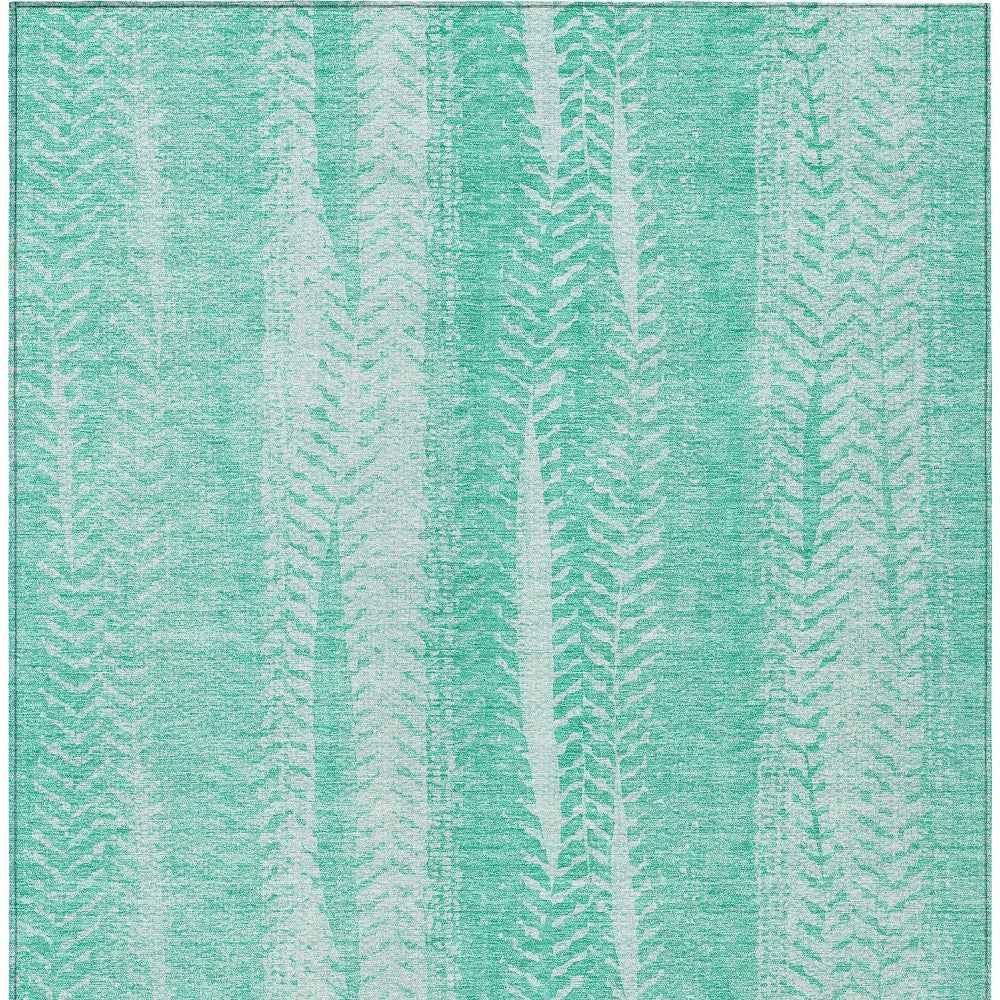 8' X 10' Aqua Teal Blue And Ivory Botanical Leaves Washable Indoor Outdoor Area Rug