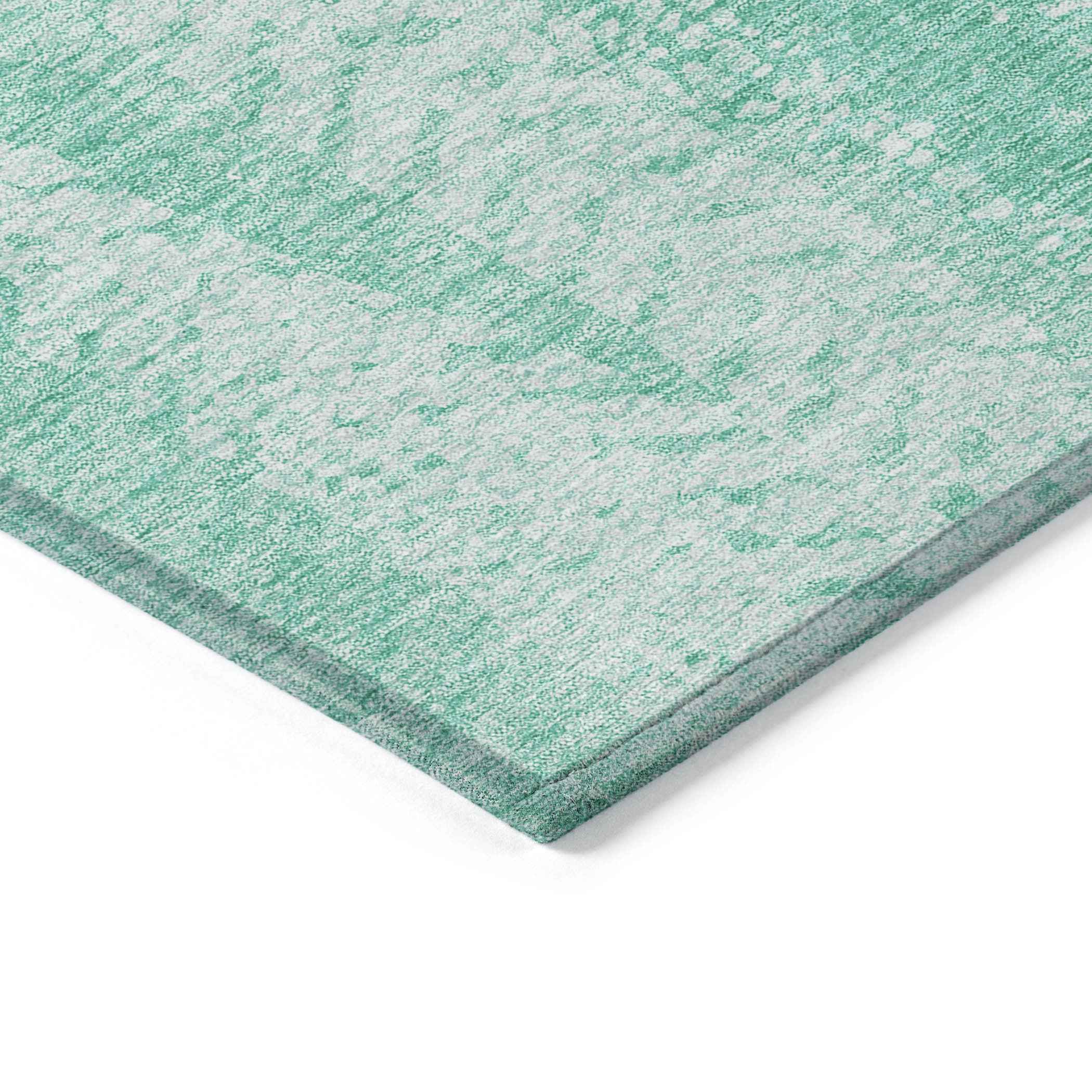 8' X 10' Aqua Teal Blue And Ivory Botanical Leaves Washable Indoor Outdoor Area Rug