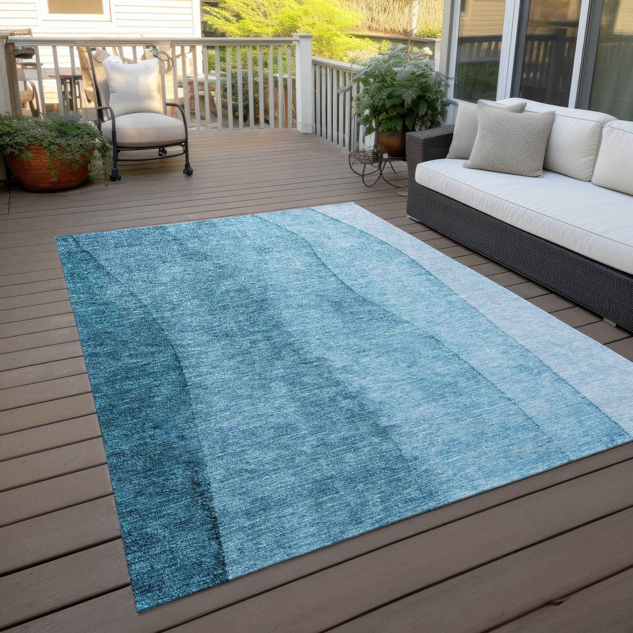 9' X 12' Teal Blue Aqua And Blue Ombre Washable Indoor Outdoor Area Rug