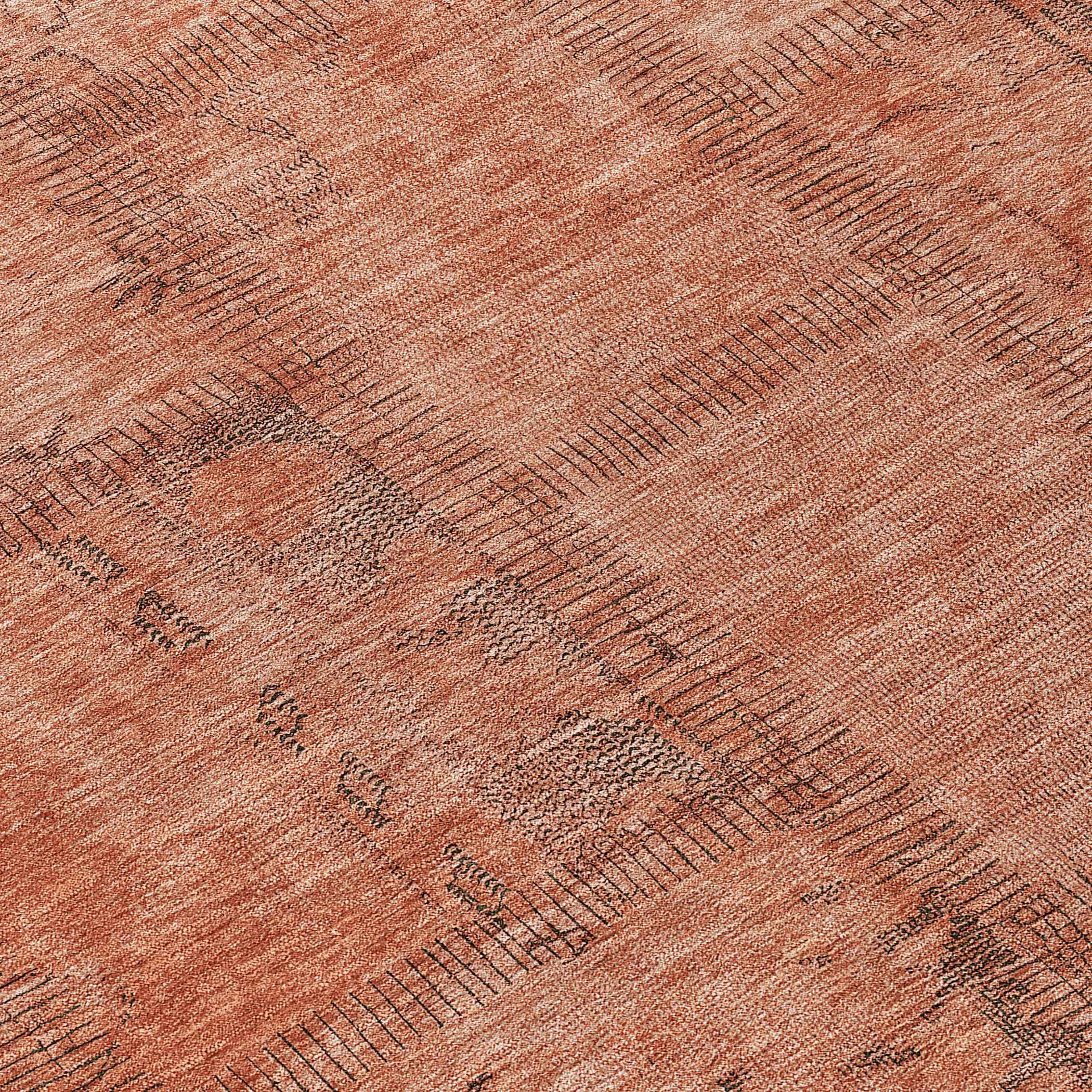 8' Salmon Copper And Gray Round Patchwork Washable Indoor Outdoor Area Rug