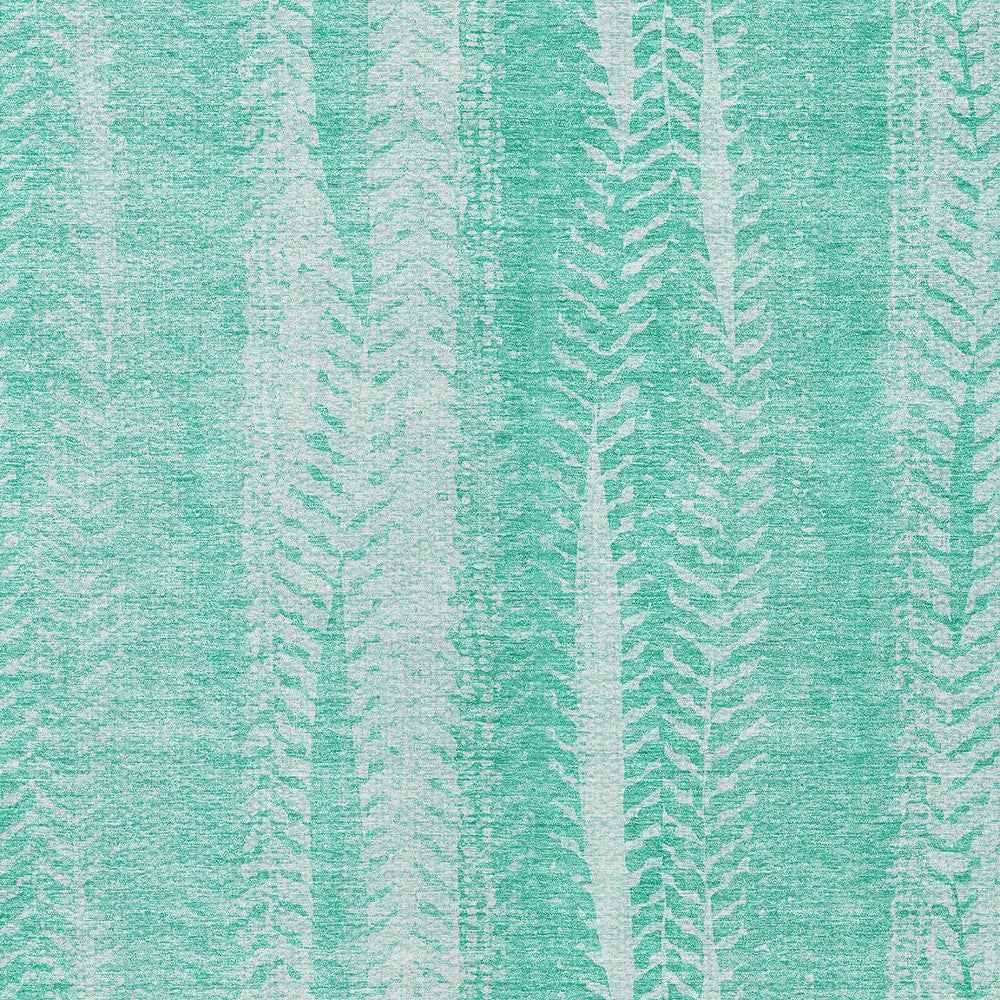 8' X 10' Aqua Teal Blue And Ivory Botanical Leaves Washable Indoor Outdoor Area Rug