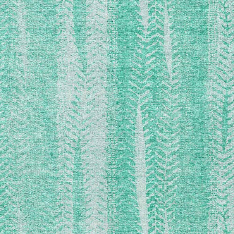 8' X 10' Aqua Teal Blue And Ivory Botanical Leaves Washable Indoor Outdoor Area Rug