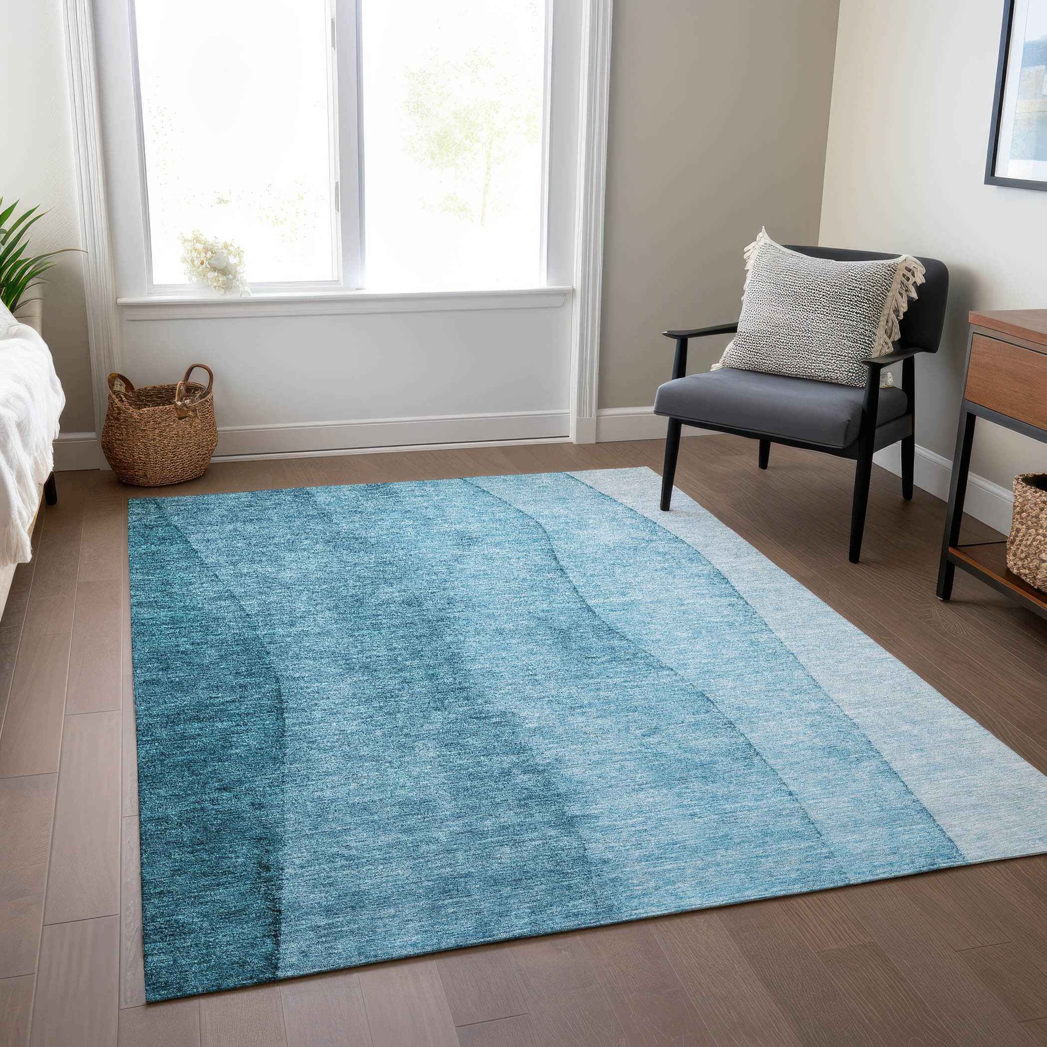9' X 12' Teal Blue Aqua And Blue Ombre Washable Indoor Outdoor Area Rug
