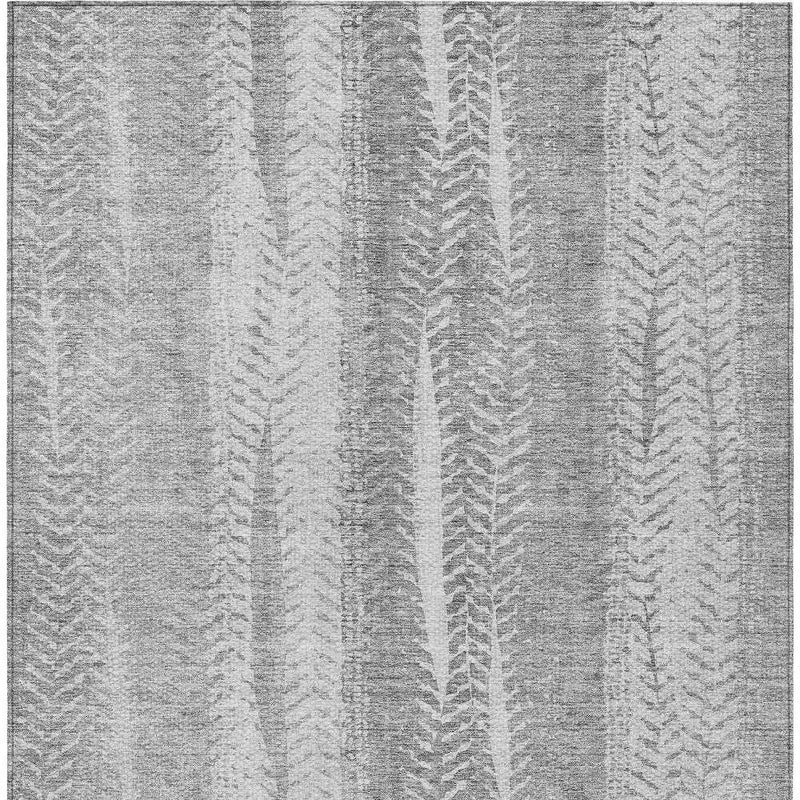 10' X 14' Silver Gray And Graphite Botanical Leaves Washable Indoor Outdoor Area Rug