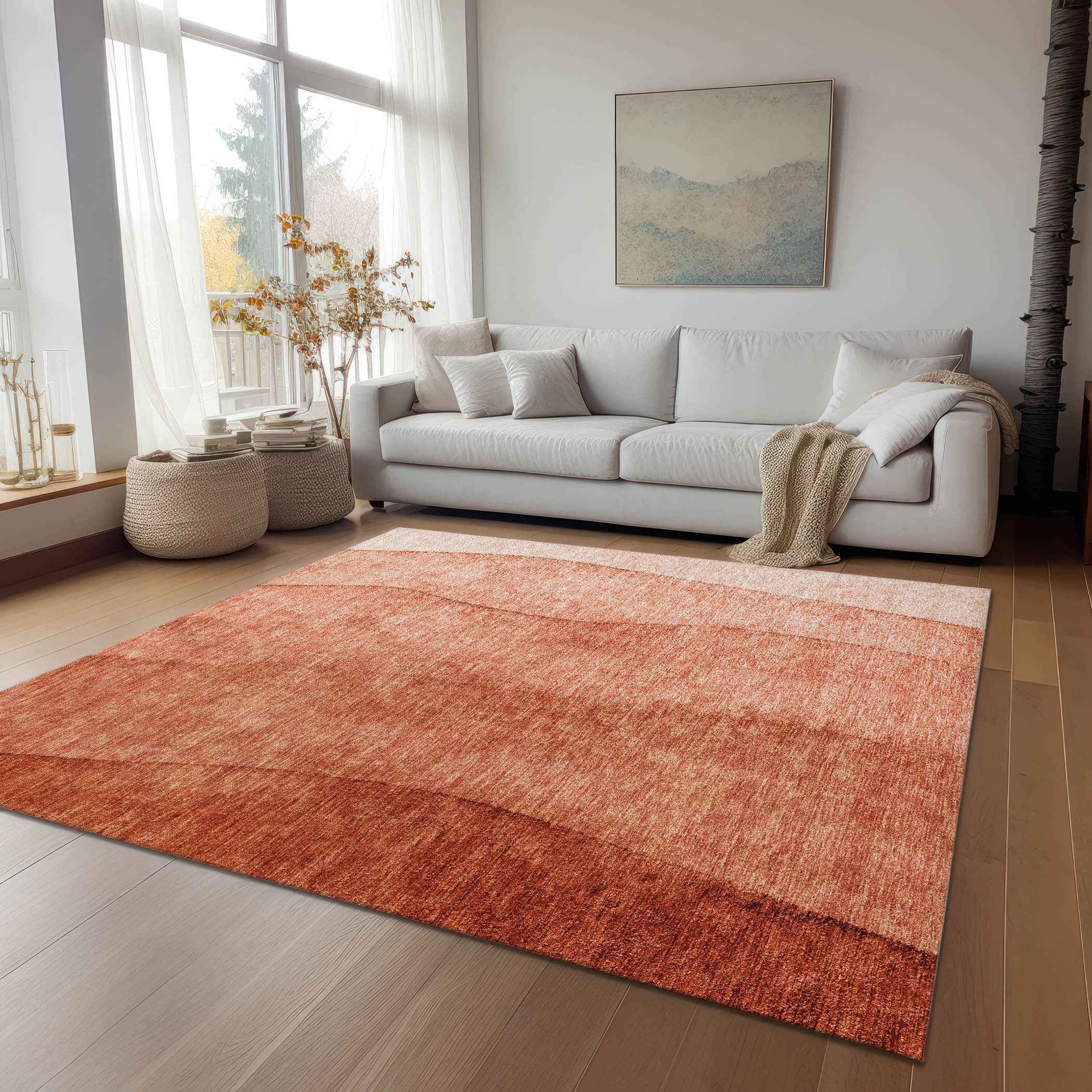 5' X 8' Red Copper And Terra Cotta Ombre Washable Indoor Outdoor Area Rug