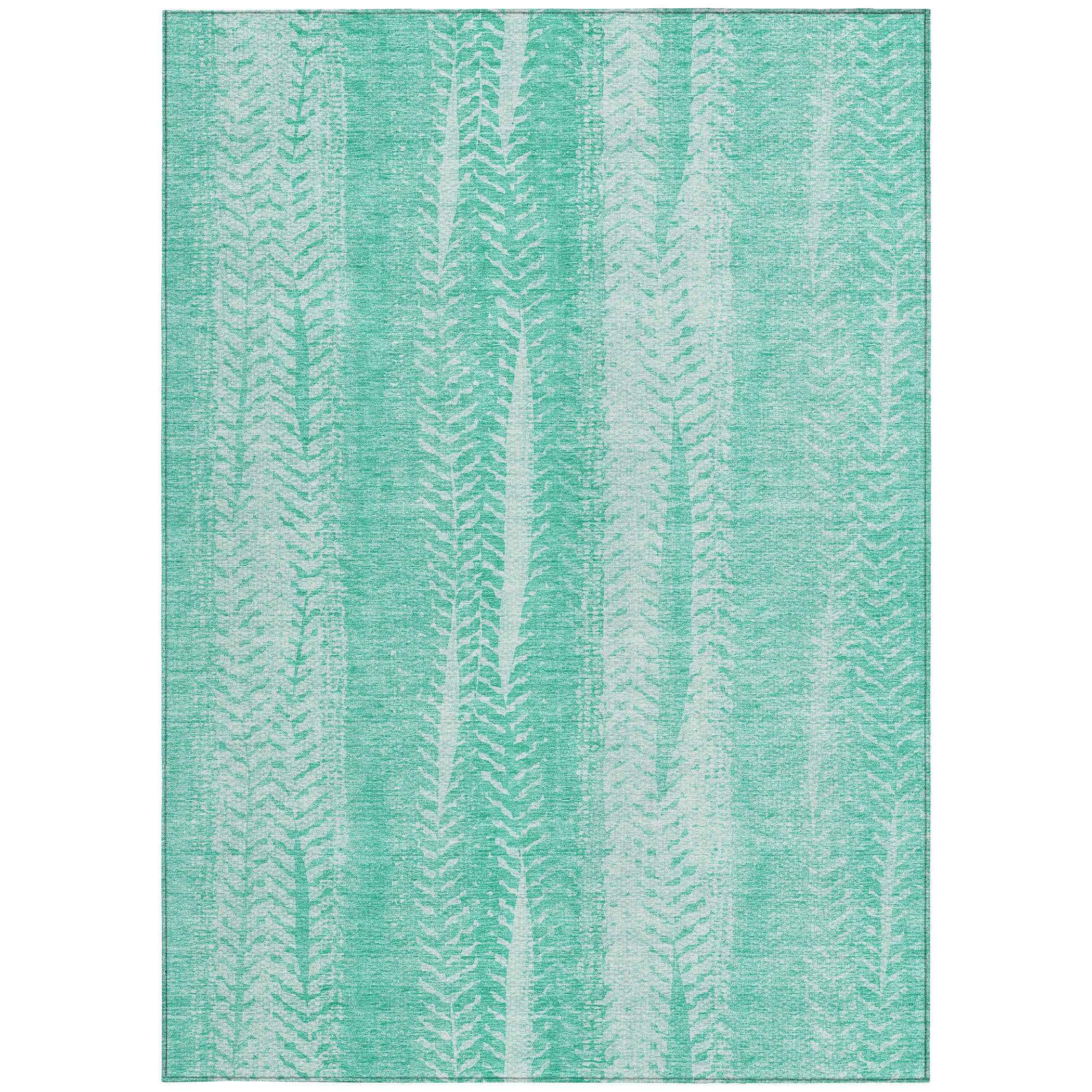 10' X 14' Aqua Teal Blue And Ivory Botanical Leaves Washable Indoor Outdoor Area Rug