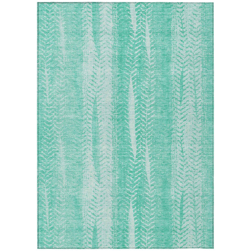 10' X 14' Aqua Teal Blue And Ivory Botanical Leaves Washable Indoor Outdoor Area Rug