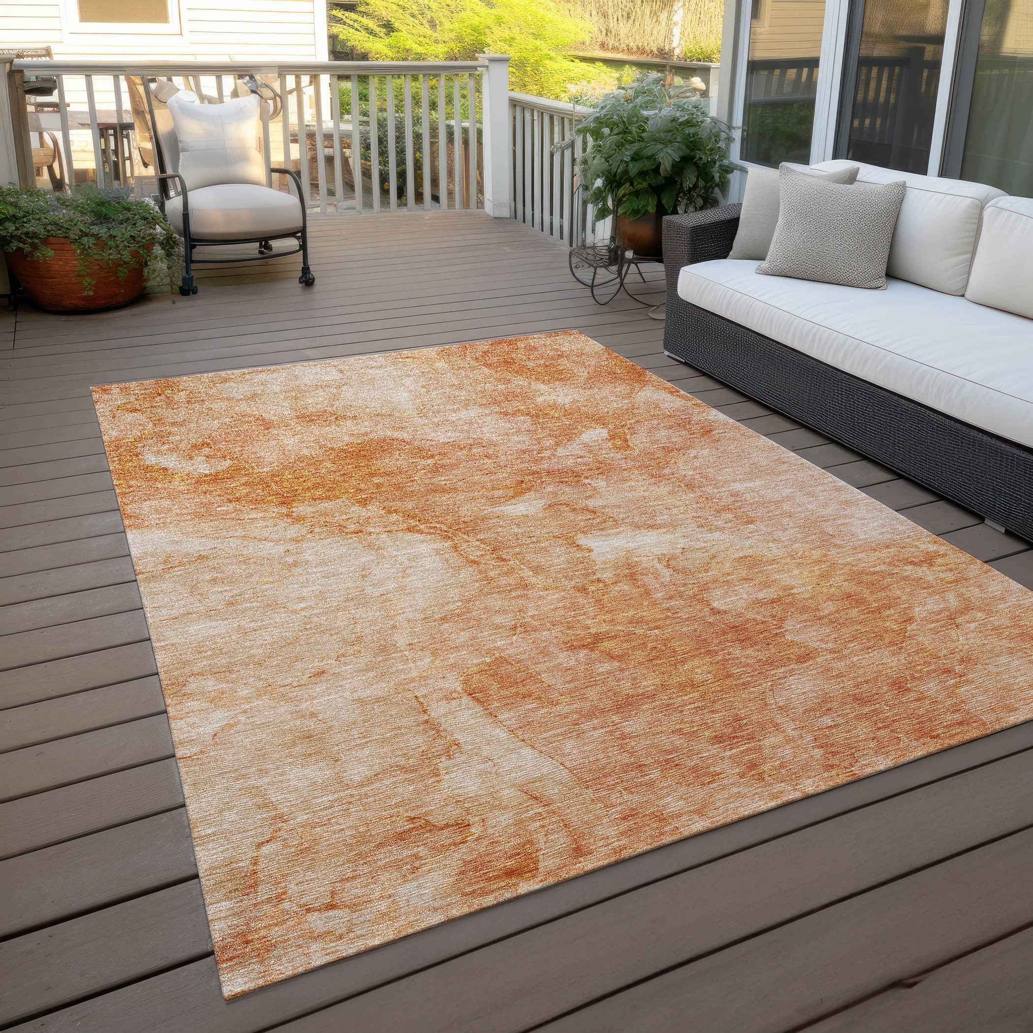 3' X 5' Salmon Peach And Ivory Nautical Washable Indoor Outdoor Area Rug