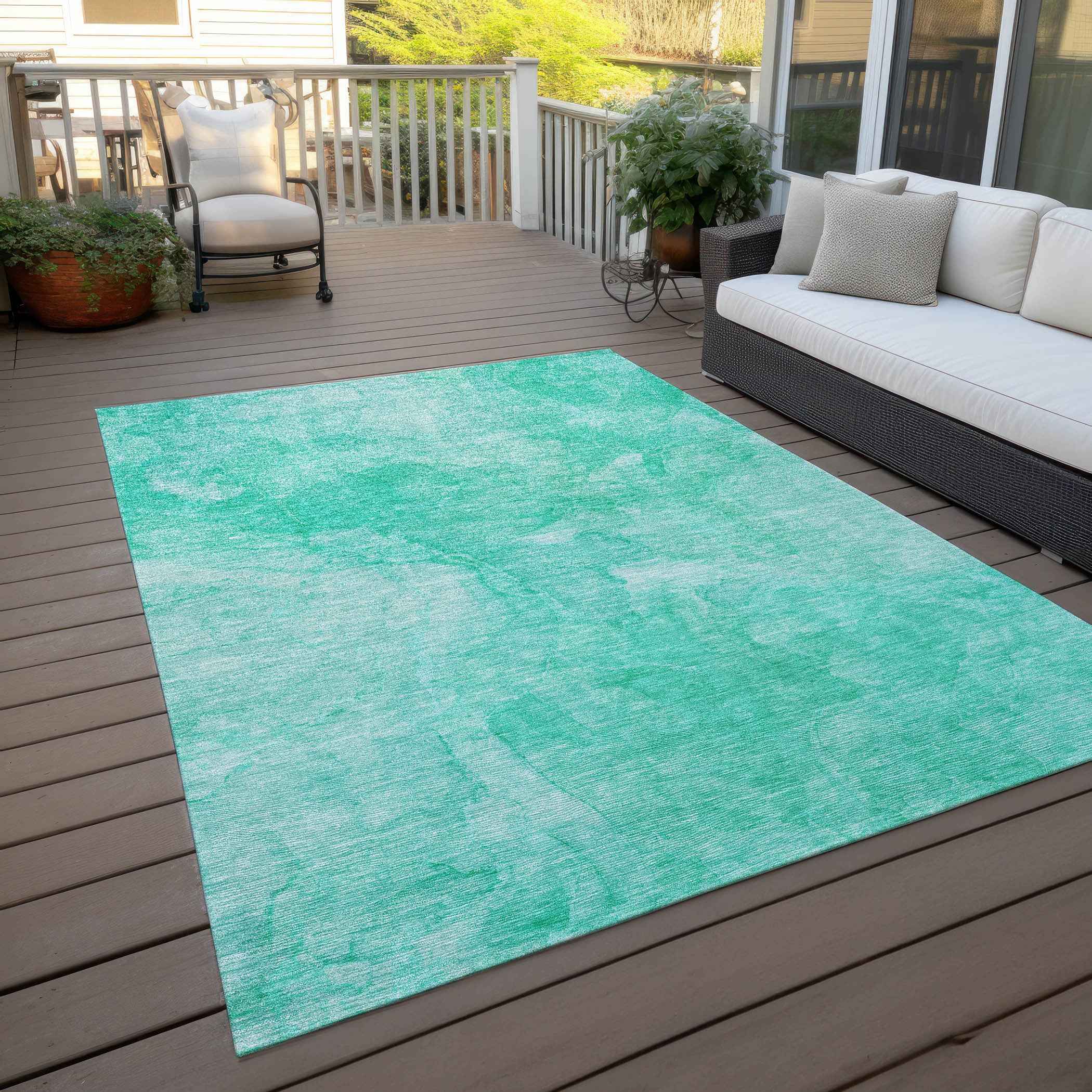 9' X 12' Teal Blue And Aqua Nautical Washable Indoor Outdoor Area Rug