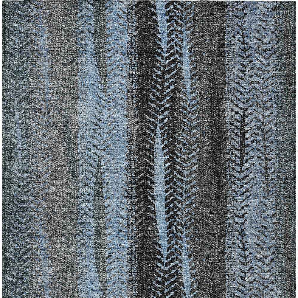 8' X 10' Blue Gray And Charcoal Botanical Leaves Washable Indoor Outdoor Area Rug