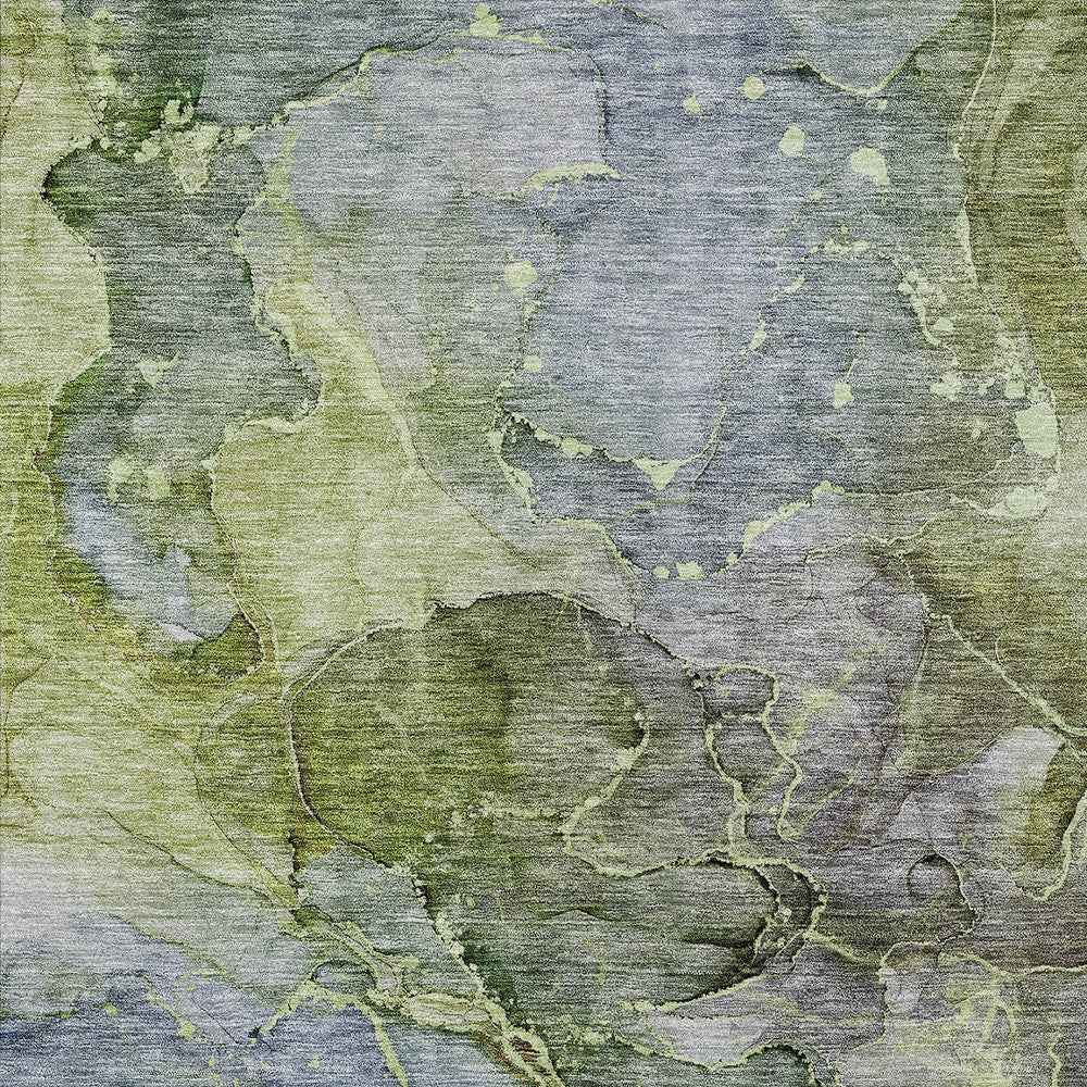 3' X 5' Olive Green And Gray Abstract Washable Indoor Outdoor Area Rug
