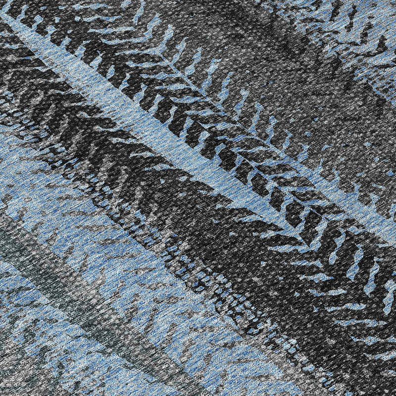 8' X 10' Blue Gray And Charcoal Botanical Leaves Washable Indoor Outdoor Area Rug