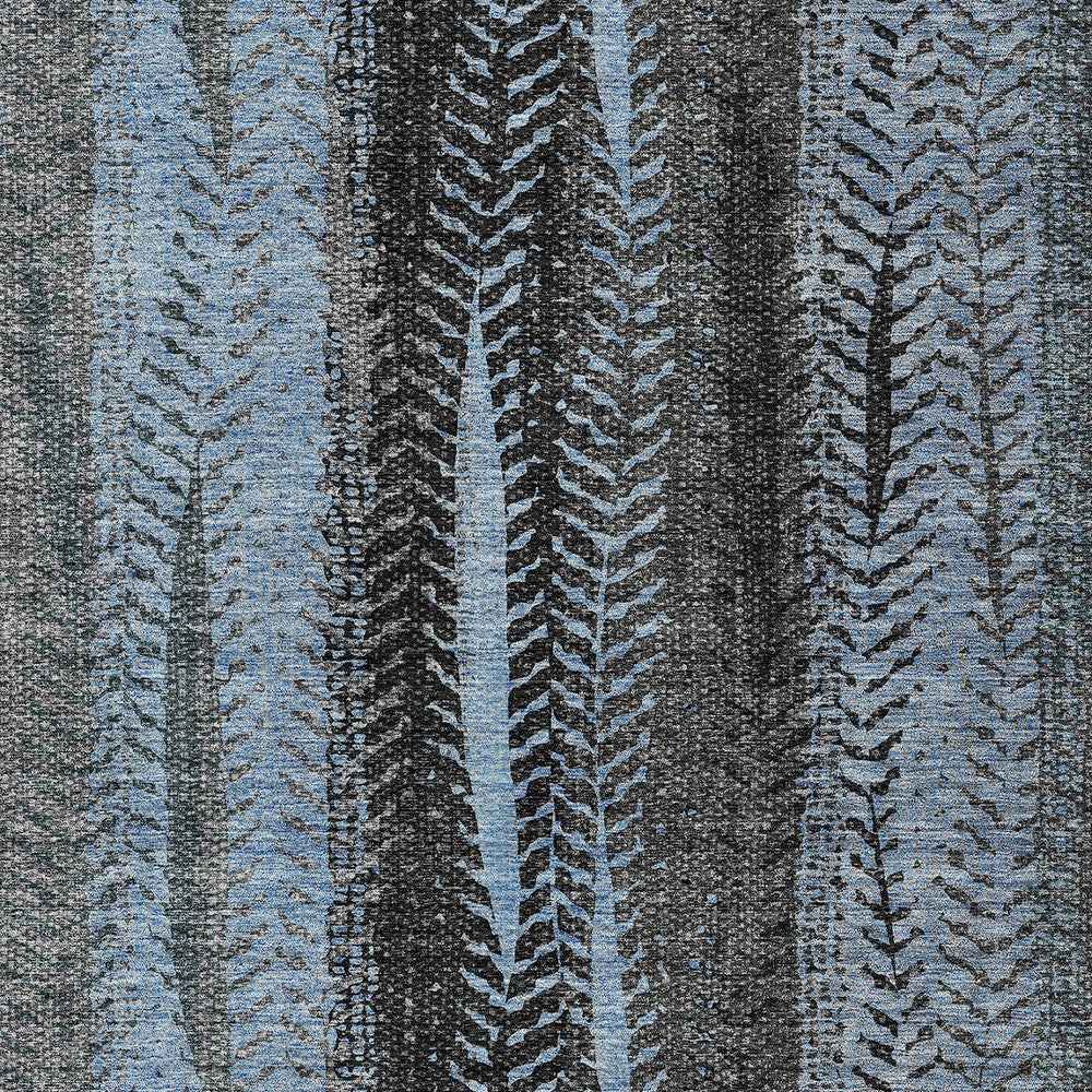 8' X 10' Blue Gray And Charcoal Botanical Leaves Washable Indoor Outdoor Area Rug