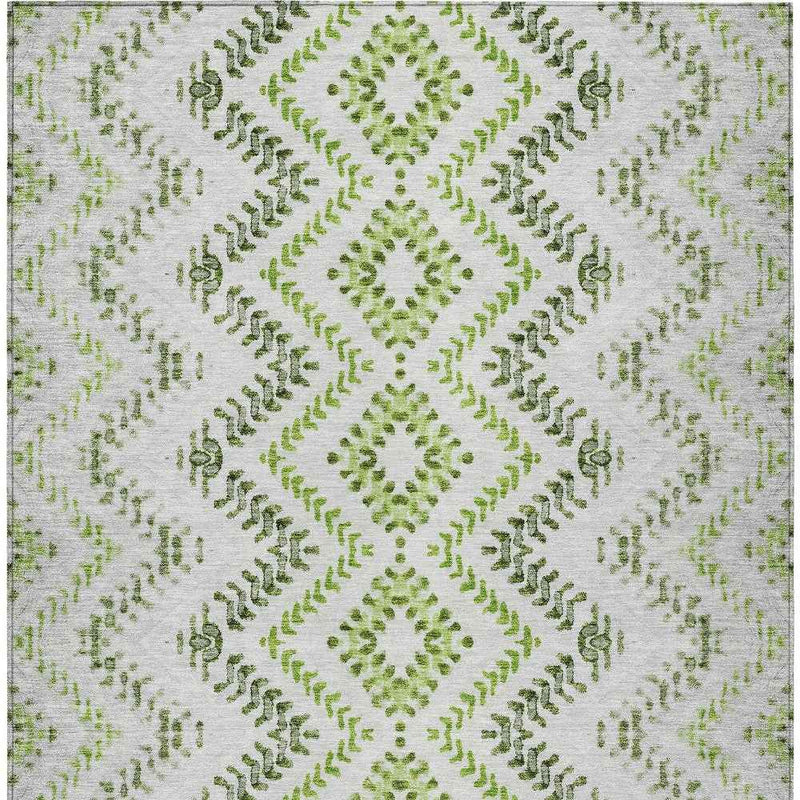 9' X 12' Green Ivory And Gray Geometric Washable Indoor Outdoor Area Rug