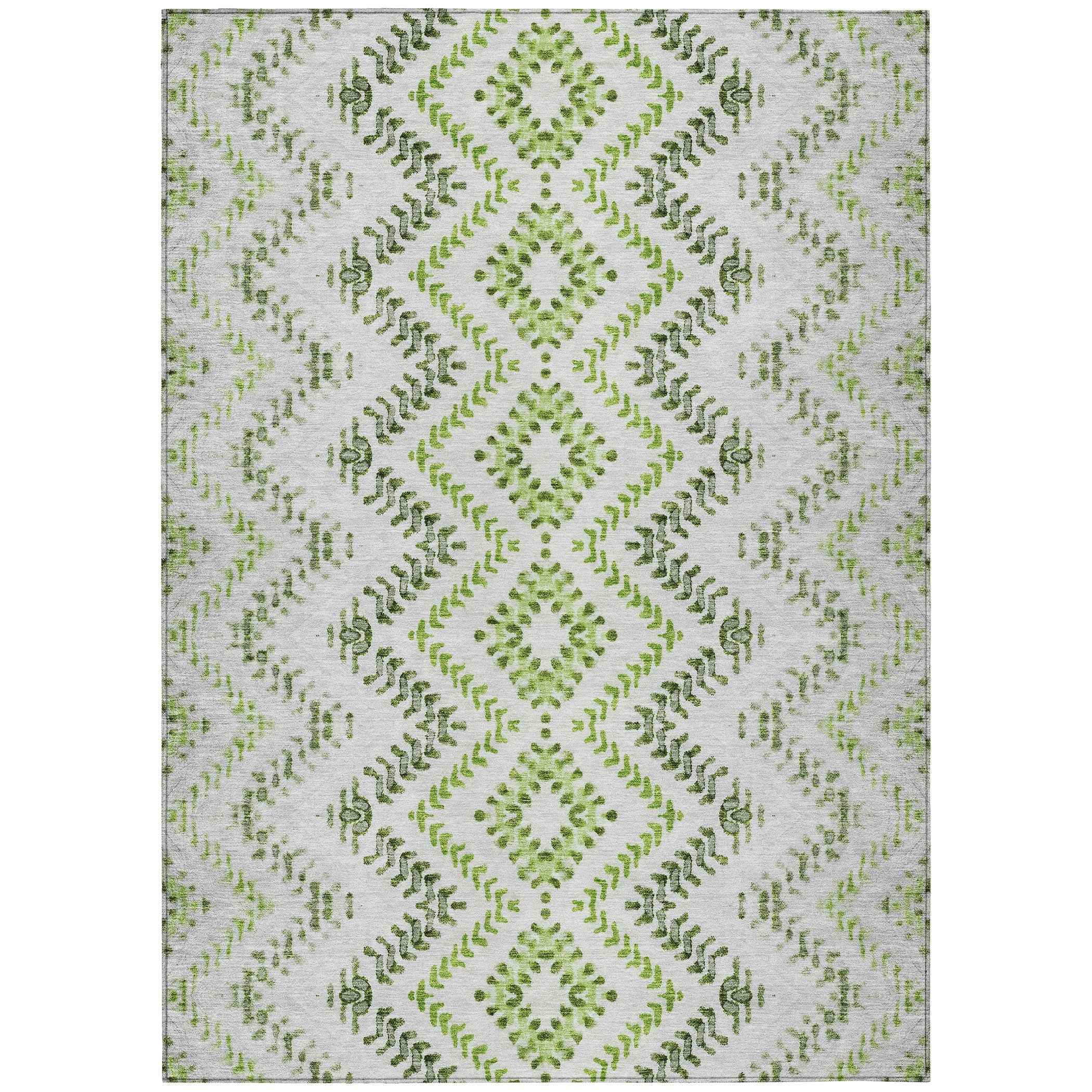 9' X 12' Green Ivory And Gray Geometric Washable Indoor Outdoor Area Rug