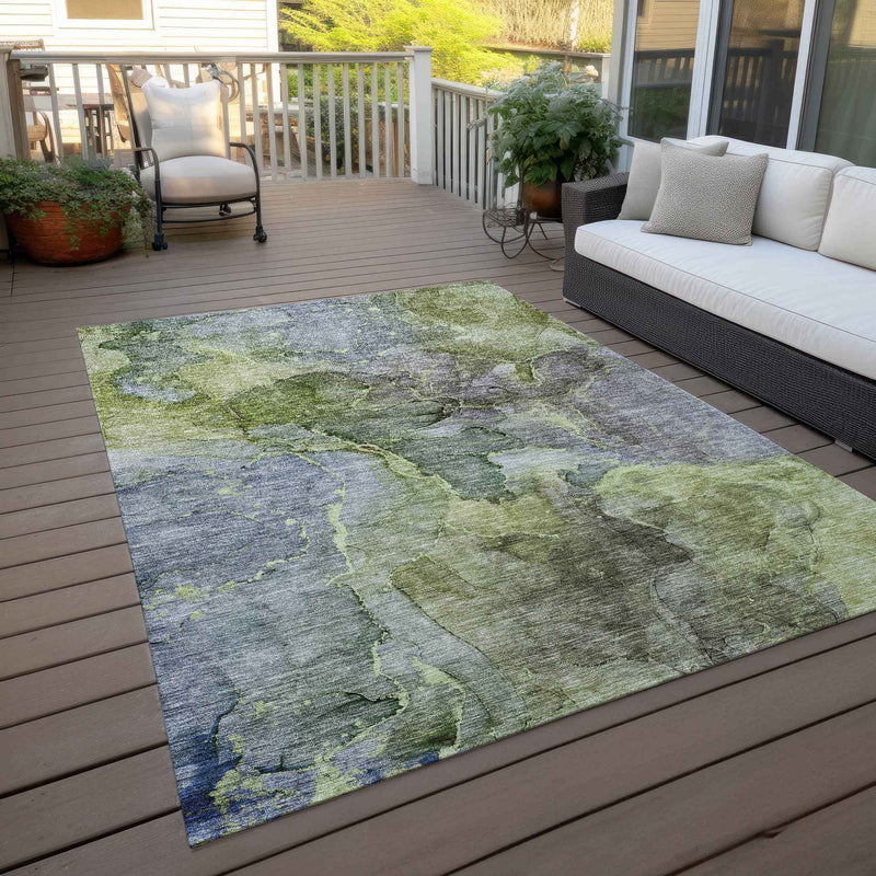 3' X 5' Olive Green And Gray Abstract Washable Indoor Outdoor Area Rug