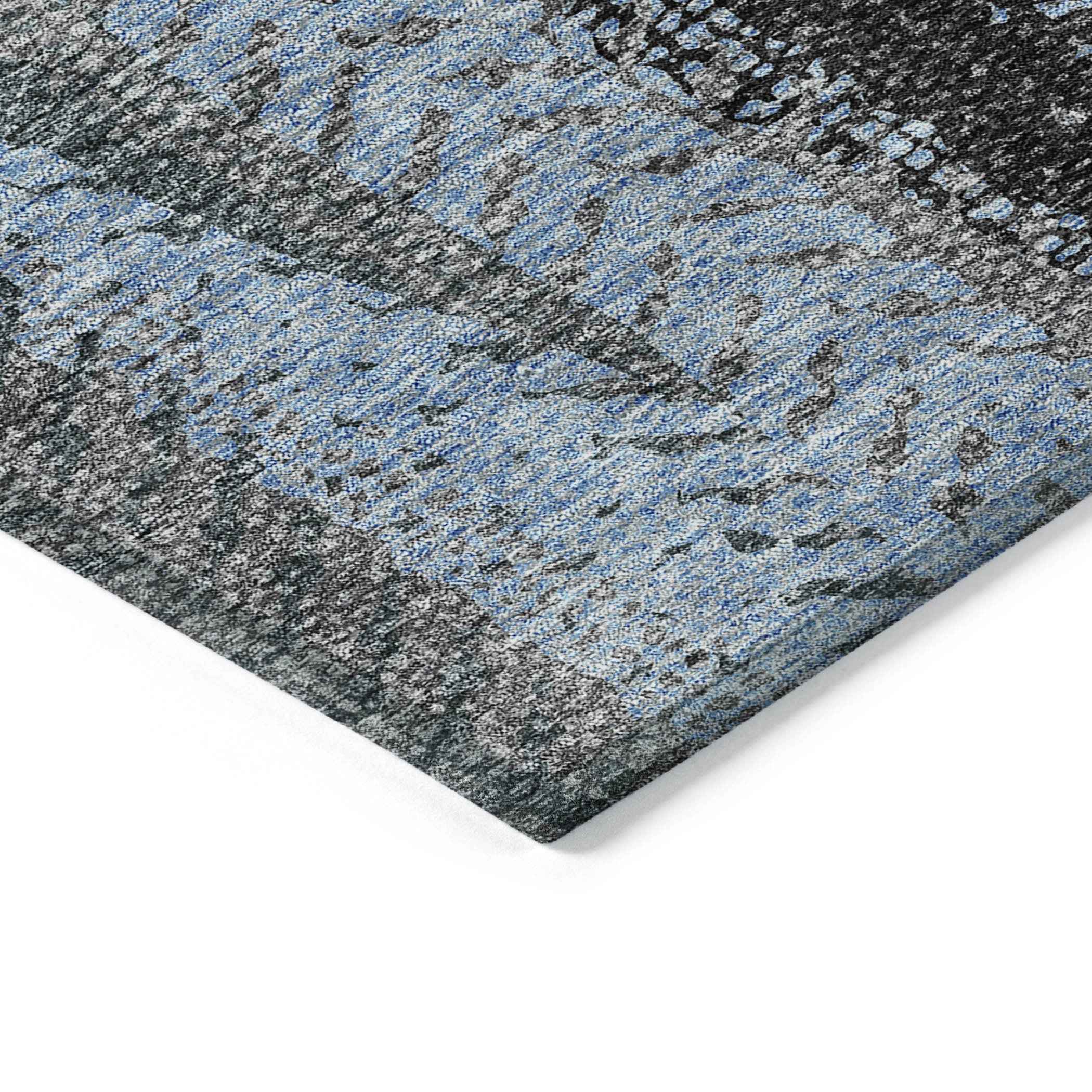 8' X 10' Blue Gray And Charcoal Botanical Leaves Washable Indoor Outdoor Area Rug
