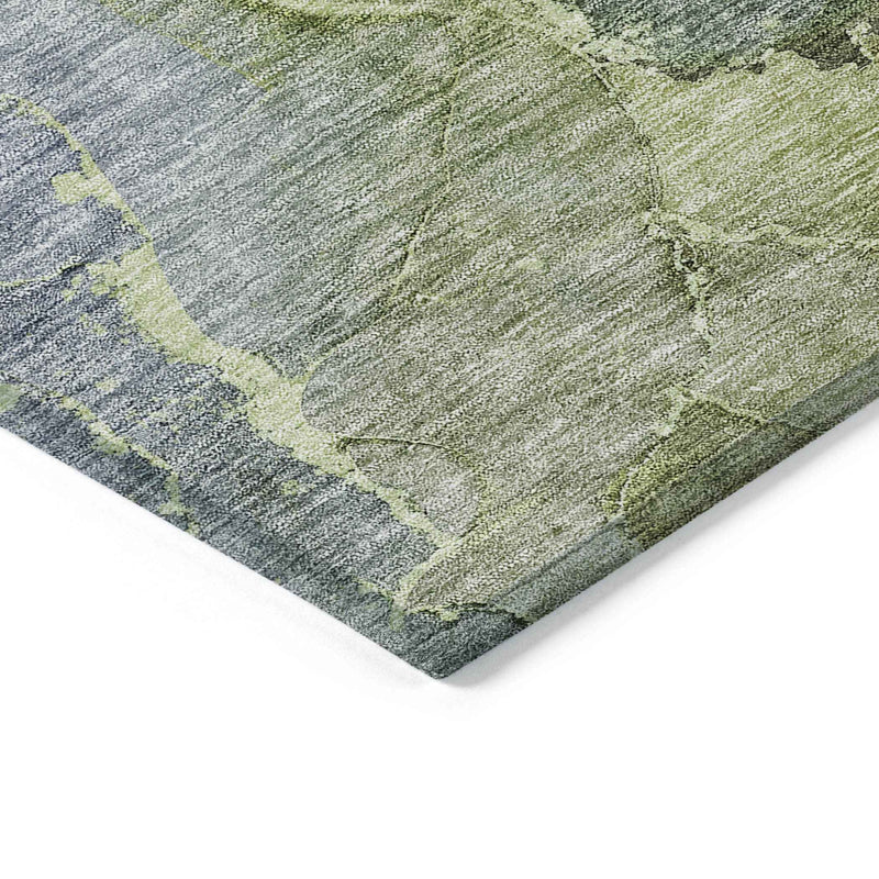 3' X 5' Olive Green And Gray Abstract Washable Indoor Outdoor Area Rug