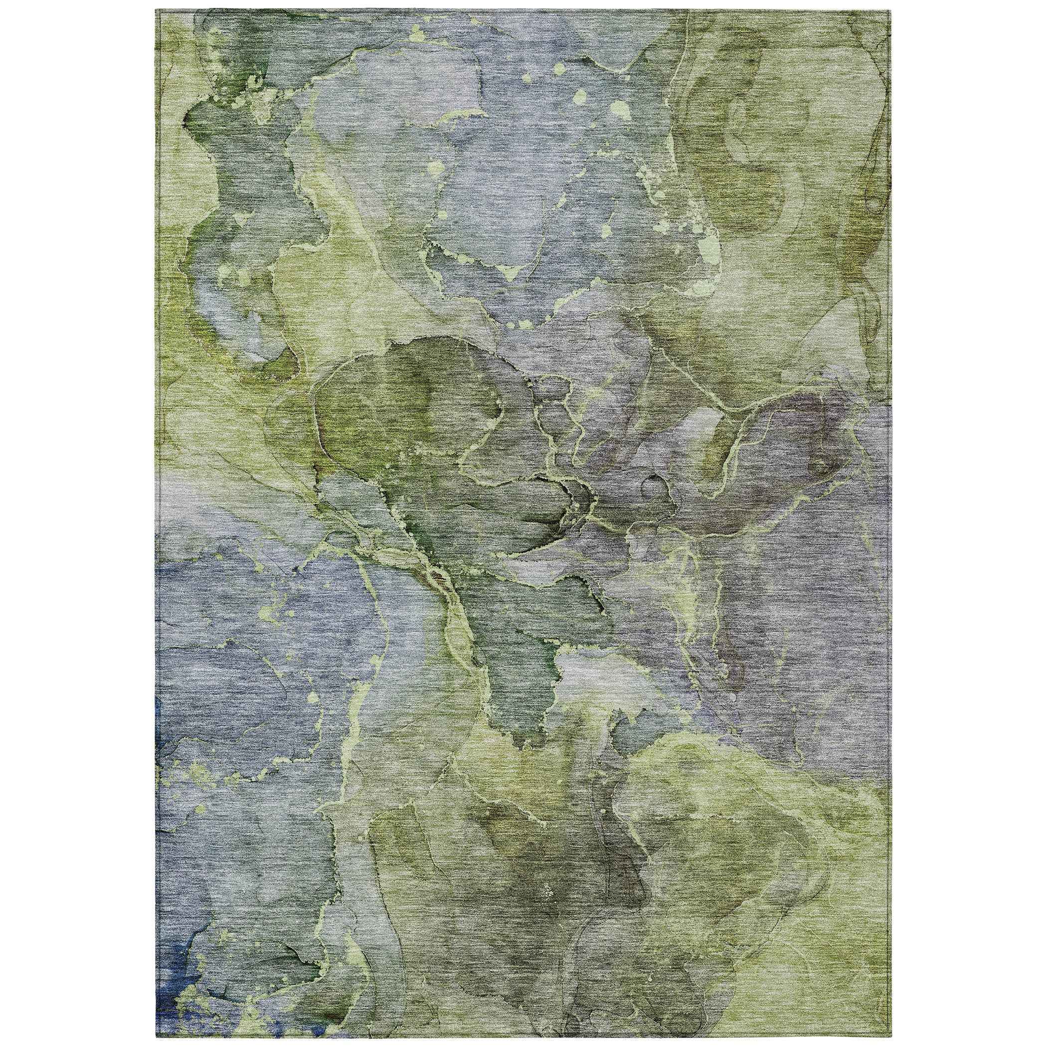 3' X 5' Olive Green And Gray Abstract Washable Indoor Outdoor Area Rug
