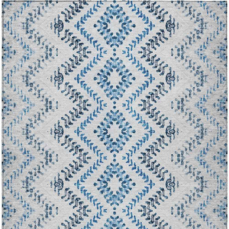 3' X 5' Navy Blue And Denim Blue Geometric Washable Indoor Outdoor Area Rug