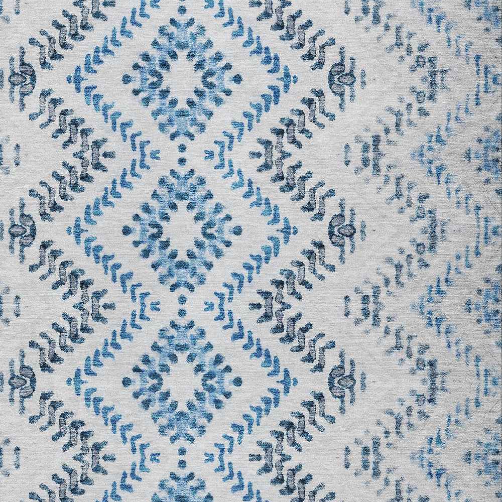 3' X 5' Navy Blue And Denim Blue Geometric Washable Indoor Outdoor Area Rug