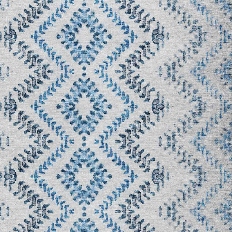 3' X 5' Navy Blue And Denim Blue Geometric Washable Indoor Outdoor Area Rug