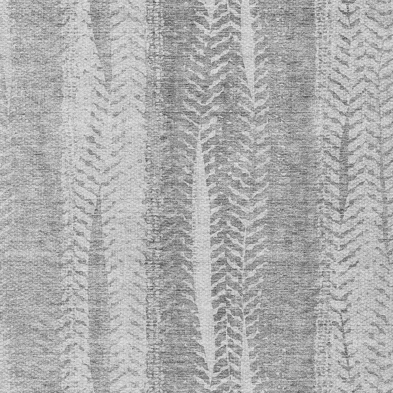 5' X 8' Silver Gray And Graphite Botanical Leaves Washable Indoor Outdoor Area Rug