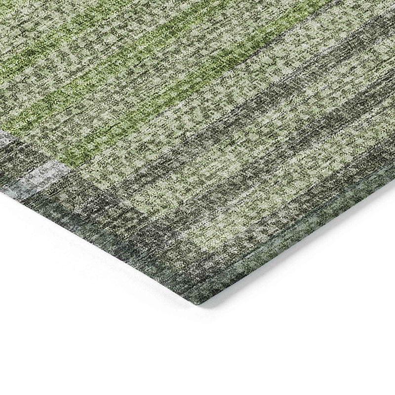 3' X 5' Green And Olive Green Striped Washable Indoor Outdoor Area Rug