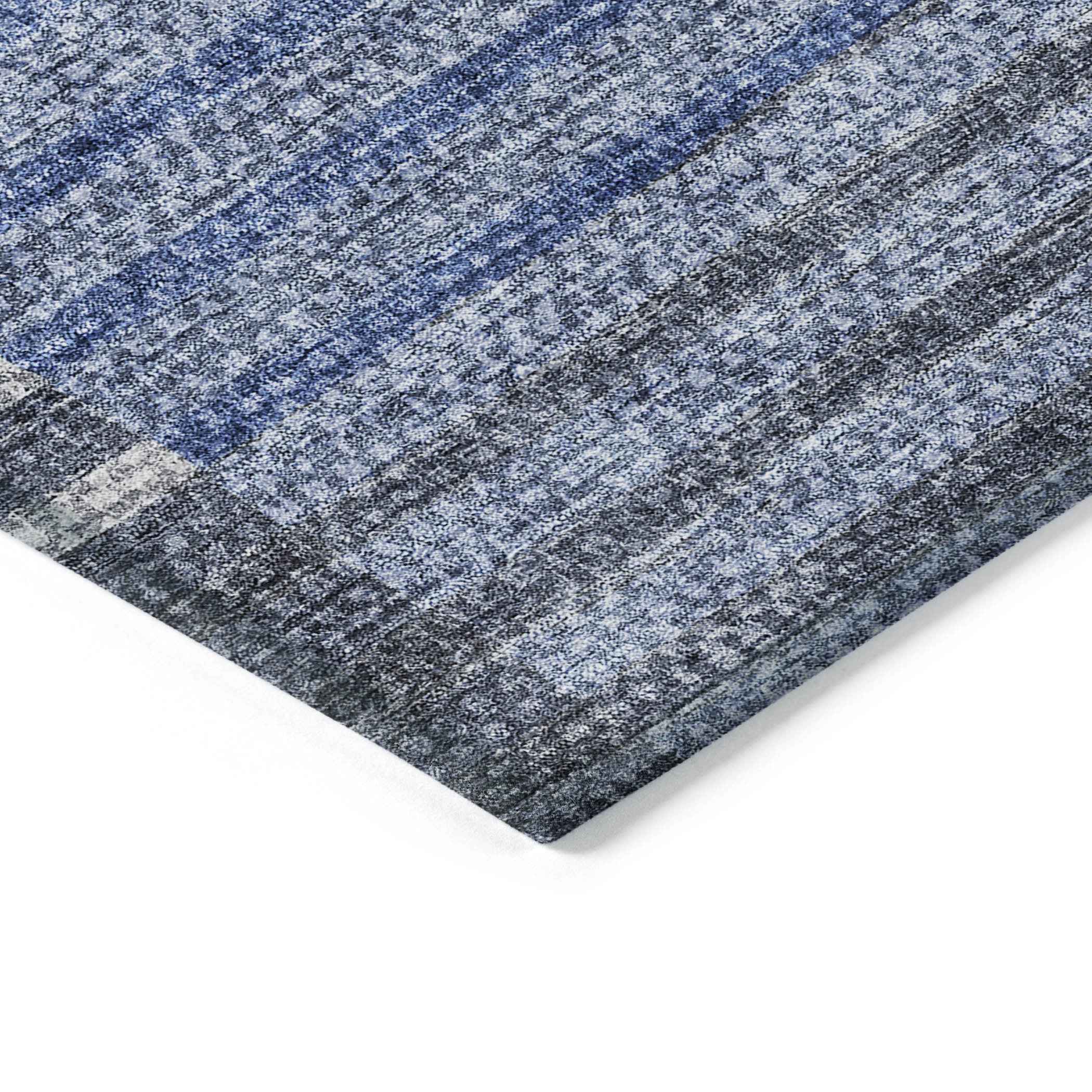 3' X 5' Denim Blue And Navy Blue Striped Washable Indoor Outdoor Area Rug