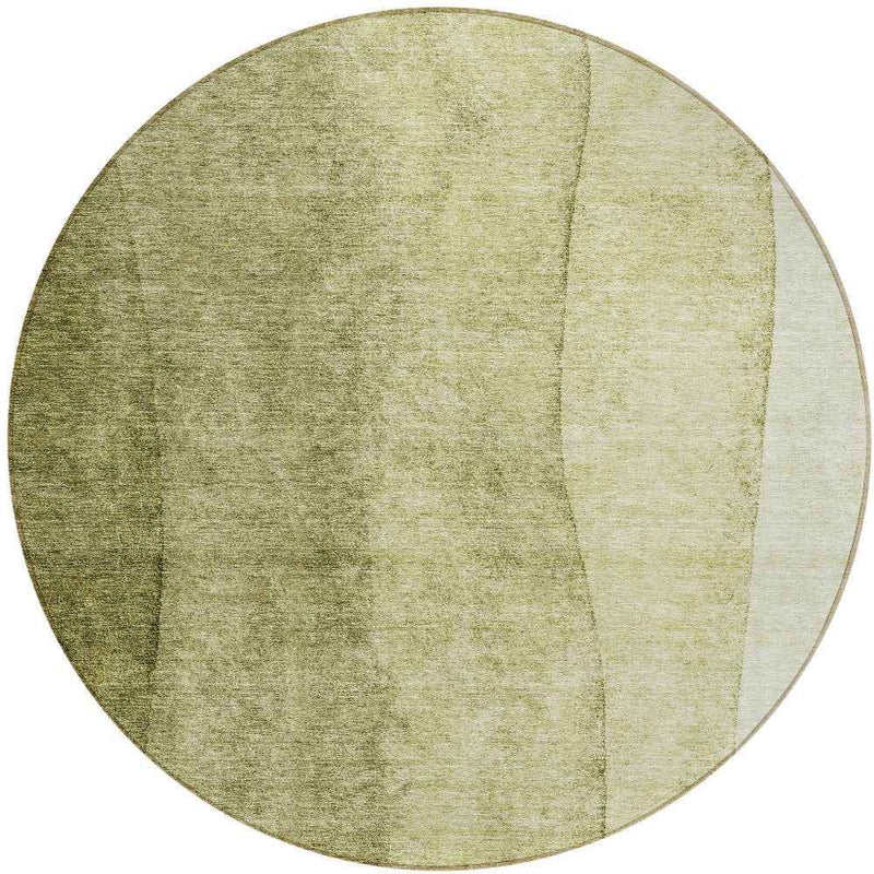 8' Olive Green And Artichoke Green Round Ombre Washable Indoor Outdoor Area Rug