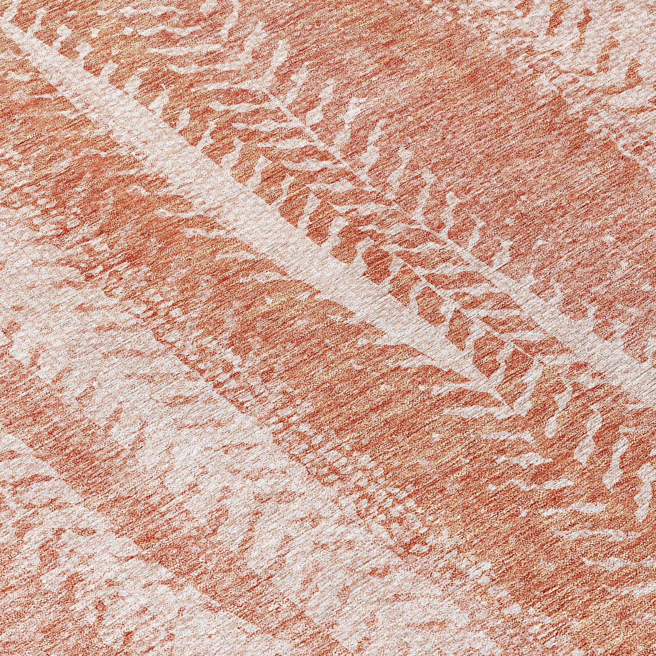 10' X 14' Orange And Salmon Botanical Leaves Washable Indoor Outdoor Area Rug