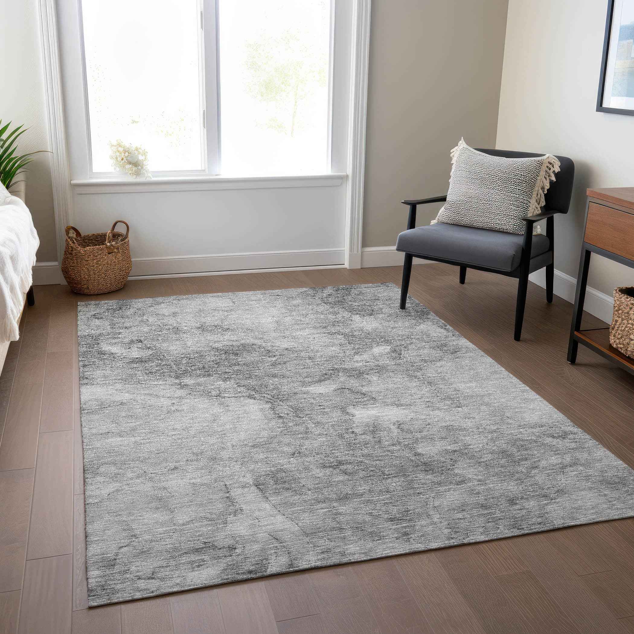 9' X 12' Gray Silver And Charcoal Nautical Washable Indoor Outdoor Area Rug