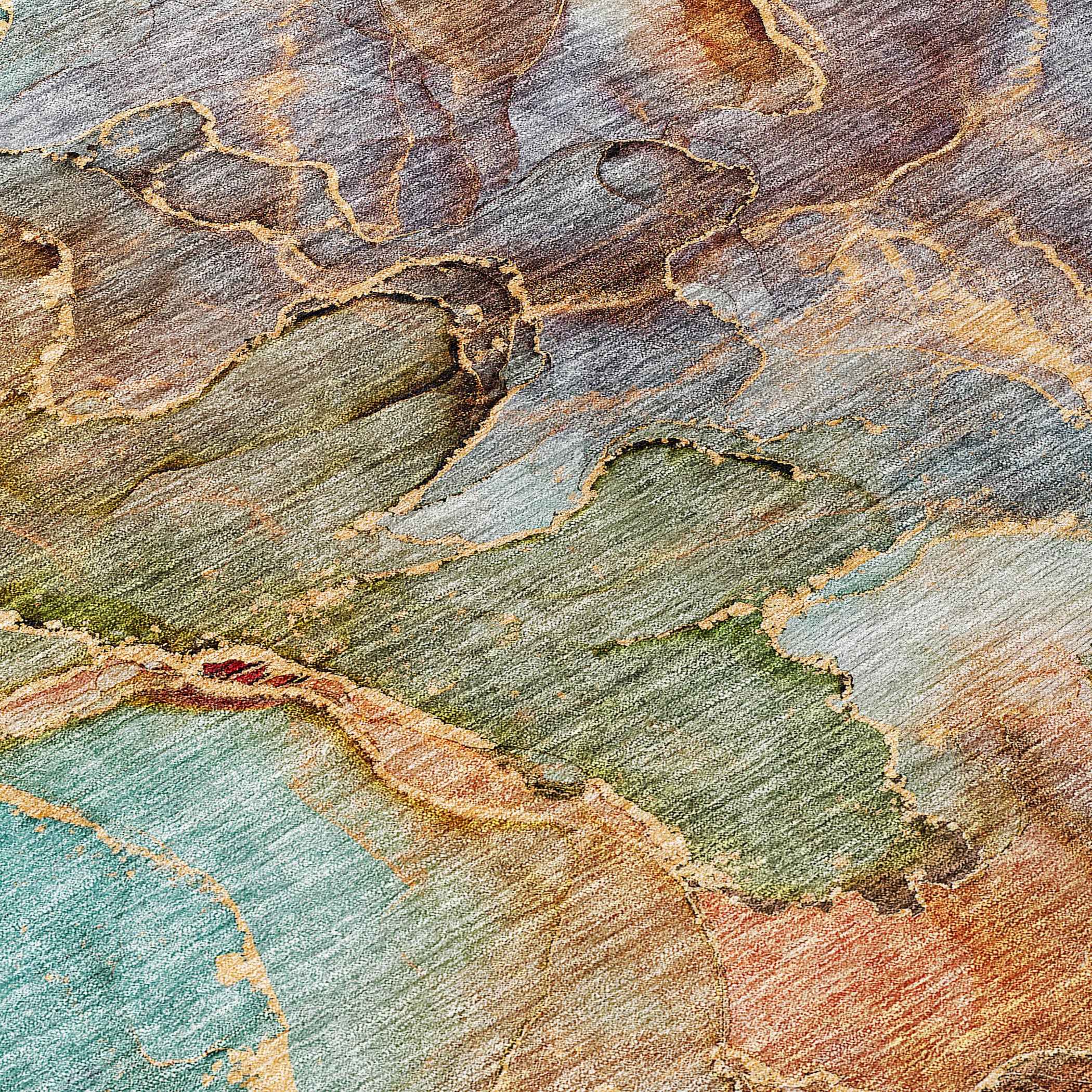 3' X 5' Copper Orange And Teal Blue Abstract Washable Indoor Outdoor Area Rug