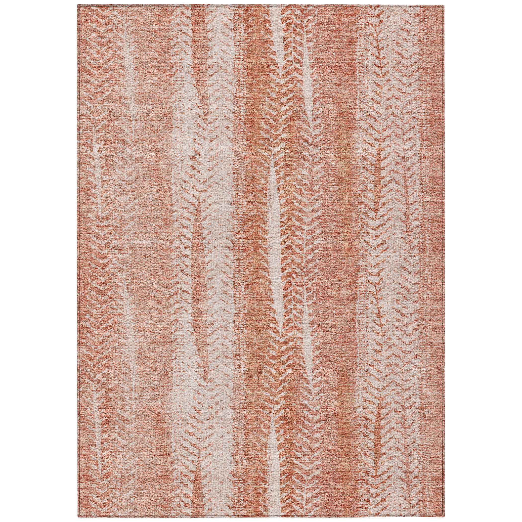 10' X 14' Orange And Salmon Botanical Leaves Washable Indoor Outdoor Area Rug