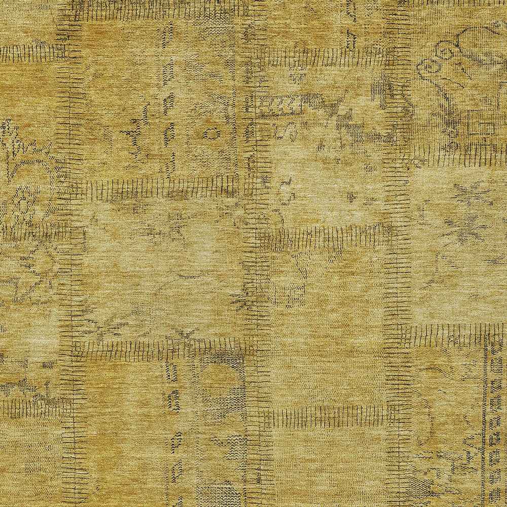9' X 12' Gold Wheat And Gray Patchwork Washable Indoor Outdoor Area Rug