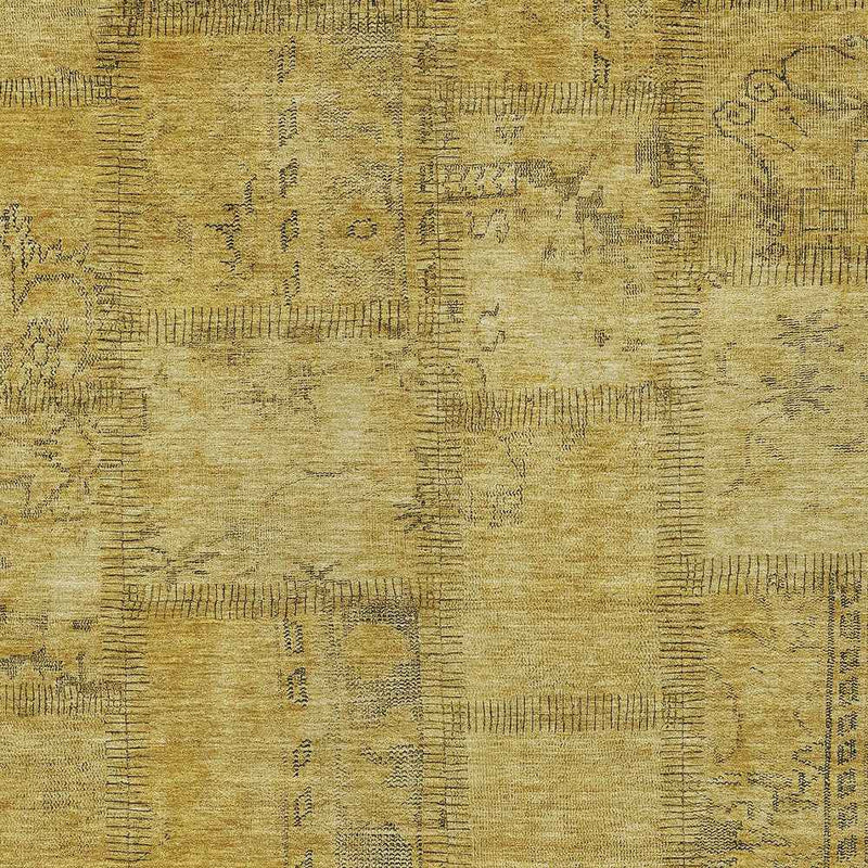 9' X 12' Gold Wheat And Gray Patchwork Washable Indoor Outdoor Area Rug